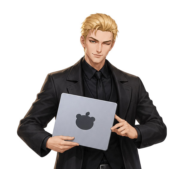 Nathan holding a tablet and giving a playful wink.