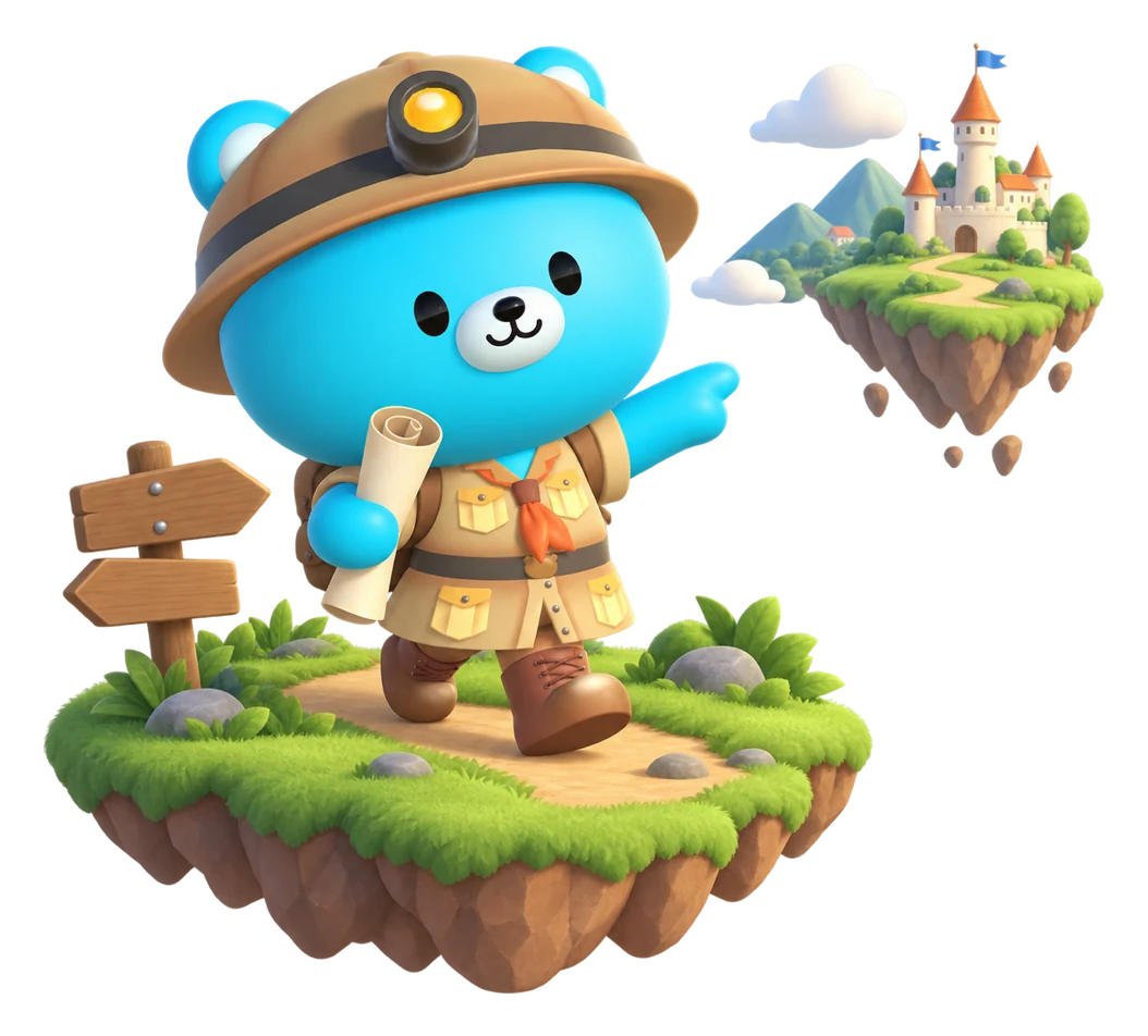 MotiBear the explorer setting off on an adventure
